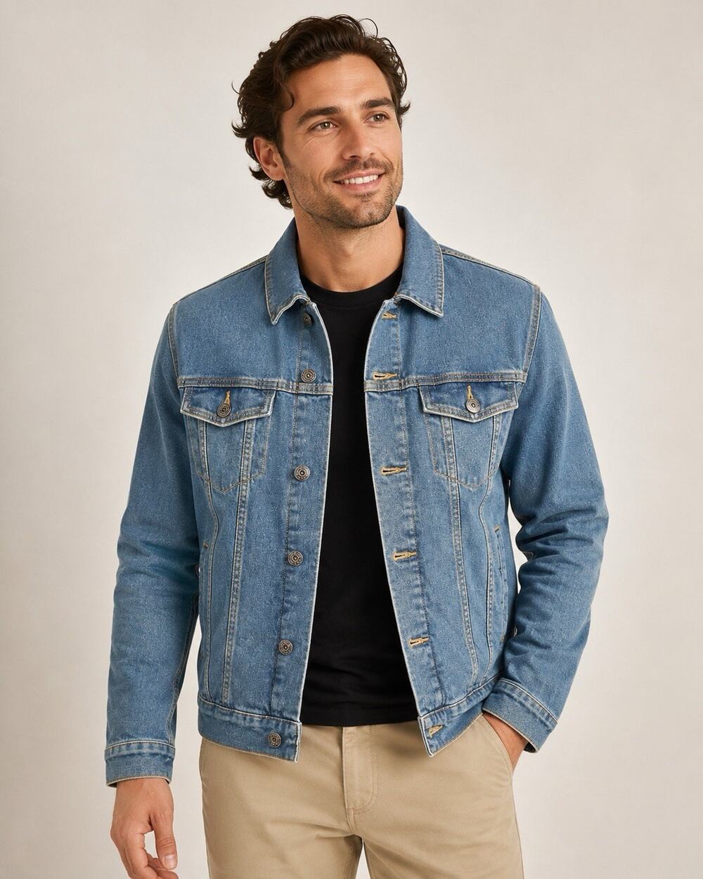 Goodfellow & Co Men’s Medium Denim Trucker Jacket Blue Stretch Jean Jacket
